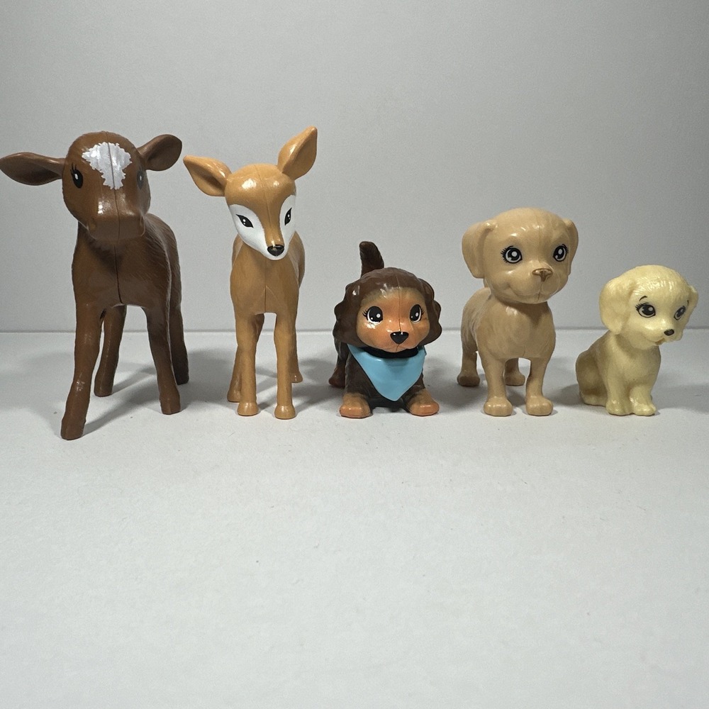 Barbie Doll Lot Of 5 Dog, Fawn & Calf Pets Animals Puppies Baby Mini Animal Toy